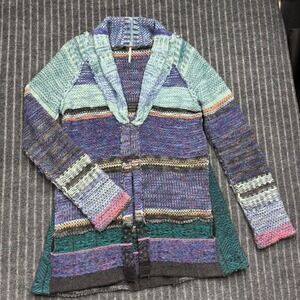 Free People Cardigan Large Multicolor Excellent Boho Mixed Knit Shawl (2250)
